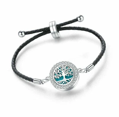$12.01 • Buy SS Aroma Diffuser Black Bracelet With Aqua Tree Of Life Charm - NSW Seller