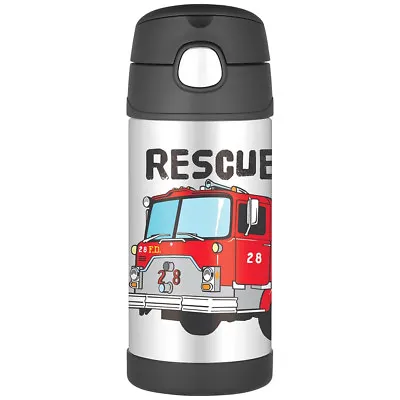 THERMOS Funtainer S/S Straw 355ml Vacuum Insulated Beverage Bottle Fire Truck! • $27.95