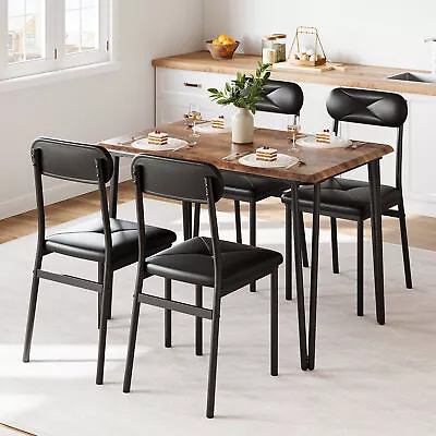 5 Pcs Dining Set Table & 4 Upholstered Chairs Glass Metal Kitchen Breakfast • $147.52