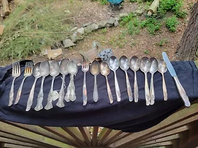 Lot Of 18 Antique W.M. Rogers And Son AA Silverware  Spoons Forks Knife • $25.95