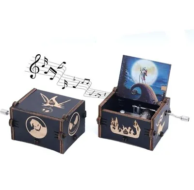 Halloween Wooden Hand Crank Music Box Engraved Decor Nightmare Before Christmas • £9.99