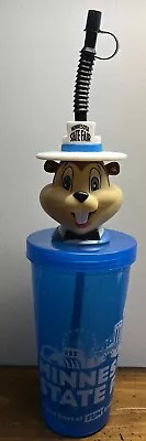 Minnesota State Fair GOPHER Large Souvenir Cup Glass Plastic Cup Blue Straw • $27.99