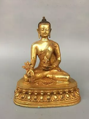 Old Tibet Buddhism Temple Bronze 24k Gilt Shakya Mani Medicine Buddha Statue • $281.39