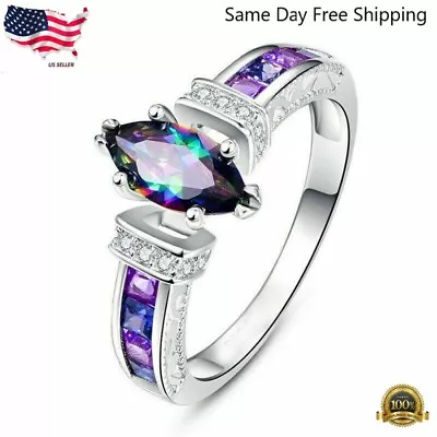 $3.99 • Buy Silver Plated Jewelry Mystic Topaz Women Wedding Ring Sz6-10 Simulated Glass