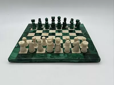 7.75 Inch Marble Malachite Inlay Chess Board Game Set Collectible -*READ DESC** • $174.85