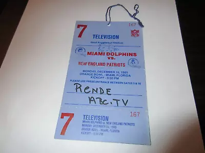 Miami Dolphins Media  Press Parking Pass New England Patriots 1985 • $9.99