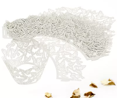 £4.36 • Buy Butterfly Lace Cupcake Wrappers Cases Laser Cut Box Wedding Party Cake Decor