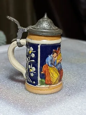 Vintage 4.5  German Miniature Beer Stein Marked HOEHR HANDGEMALT Tavern Scene  • $15