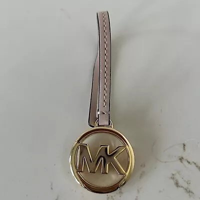 Michael Kors Bag Charm Pink Leather Strap Gold Tone MK Logo Hardware Tag • $11.69