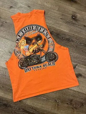 Womens BIKETOBERFEST Daytona Beach Sleeveless Muscle Shirt Size L Orange • $3.60