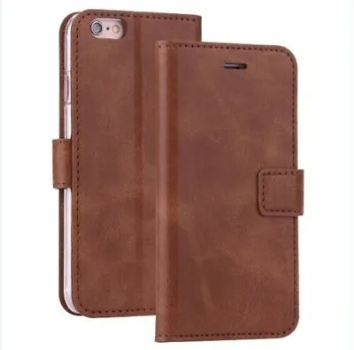 BROWN Case For IPhone 7 Plus / 8 Plus Faux Leather Flip Wallet Book Stand Cover • £1.75