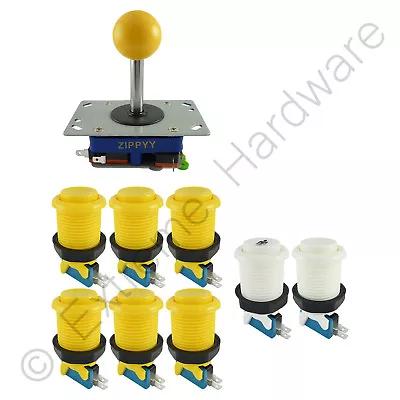 1 Player Arcade Control Kit 1 Ball Top Joystick 8 Buttons Yellow JAMMA MAME Pi • £15.99