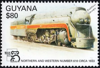 NORFOLK & WESTERN (NW) Class J No.610 4-8-4 Steam Locomotive Train Stamp (USA) • $1.85