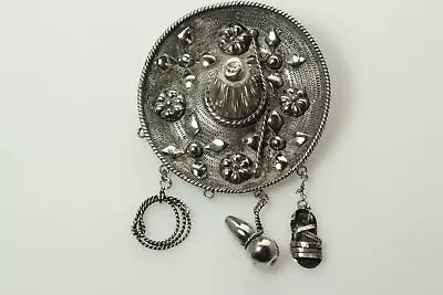 900 Fine Silver Sombrero Brooch (Missing Charms) 20.4 Grams (PEN7426) • $59