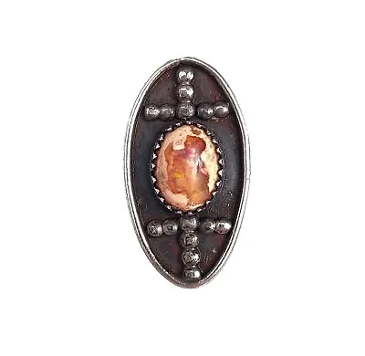 Large Sterling Silver Mexican Fire Opal Oval Ring Size 6 1/4 • $150