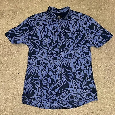 H&M Mens Regular Fit Button Up Short Sleeve Hawaiian Style Blue Size Medium • $9