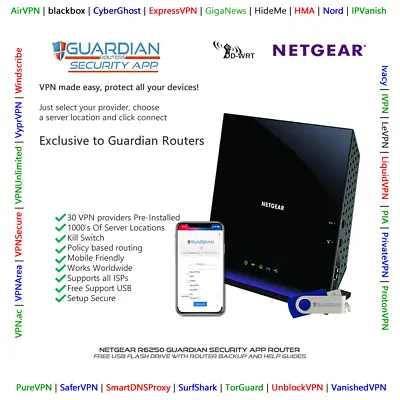 £148 • Buy Netgear R6250 Guardian App VPN Router Surfshark PIA Nord Ivacy Purchase Options