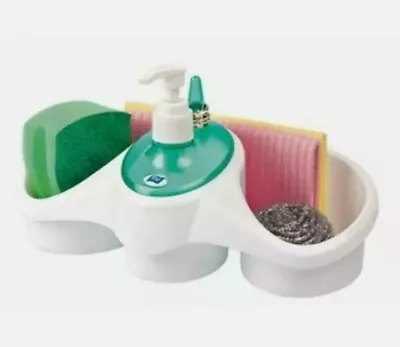 Combo Washing Up Liquid Soap Dispenser & Sponge Holder Plastic Kitchen Sink Tidy • £9.99