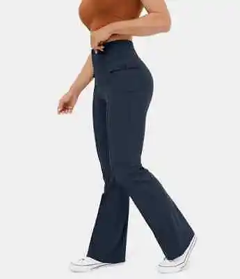 Halara High Waisted Button Side Flap Pocket Flare Casual Cargo Pants Trousers • £17.99