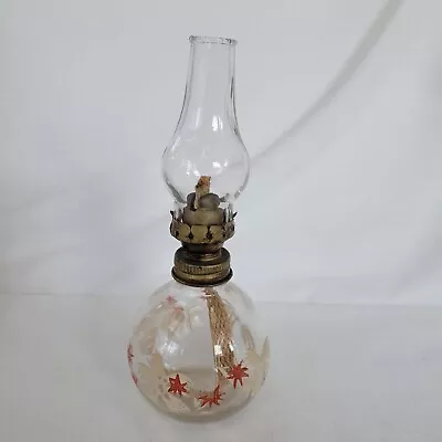 Vintage Miniature Glass Oil Lamp Red  And White Flowers • $18