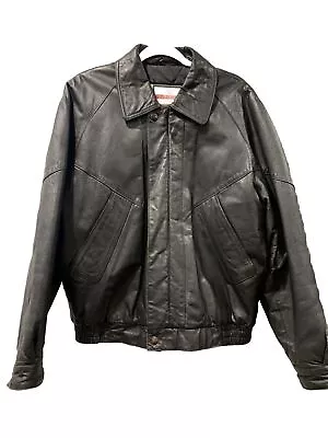 Vintage Cooper Bomber Jacket Black Leather Full Zip Up Coat With Pockets Size M • $39
