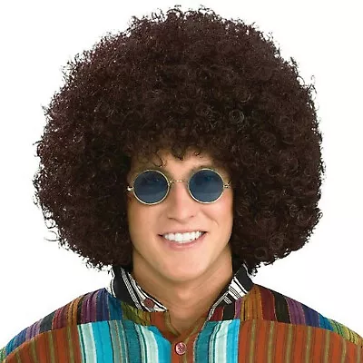 Jumbo Giant Brown Curly Afro Hippie 60's 70's Generation Costume Wig For Adults • $17.99