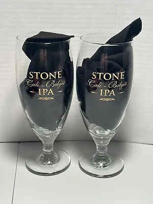 Lot Of 2 Stone Brewing IPA Cali - Belgie Beer Chalice Glasses 7.5” W • $27.49