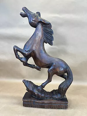 Vintage Handmade Hand Carved Wooden Rearing Horse 14.5  Tall • £25.04