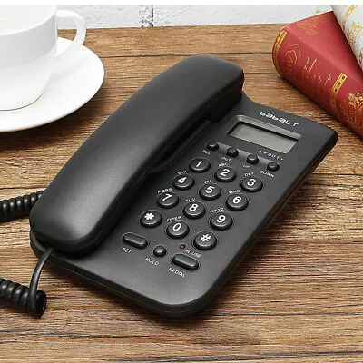 Desk Corded Telephone Phone Mountable Base Handset Caller ID Display - Black • £13.59