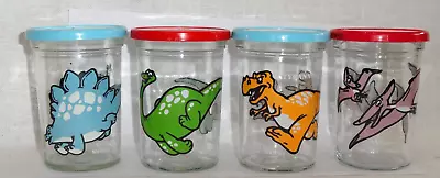 Welch's Jelly Jar Glasses W/Lids ~ 4 Different Dinosaurs ~Original Lids • $42.50
