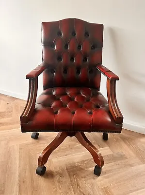 Vintage Chesterfield Captains Swivel Desk Chair Antique Red • £4.50
