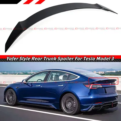 $99.99 • Buy For 2017-2023 Tesla Model 3 Yofer Design Downforce Glossy Black Trunk Spoiler