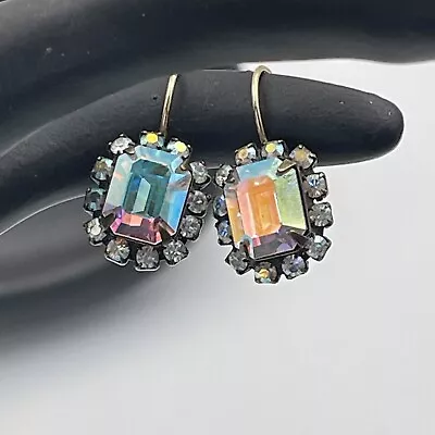 Vintage Liz Palacios Multi / Rainbow Austrian Swarovski Crystal Pierced Earrings • $39.99