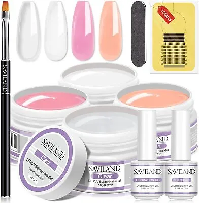Saviland Builder Gels Nail Kit - 4 Basic Colors Nail Extension Gel Kit Clear Wh • £26.51