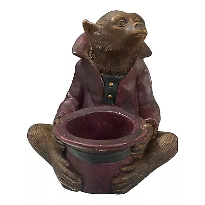 VTG Small Monkey Butler Red Jacket Resin Bowl Trinket Catchall Candle Holder 5” • $55.24