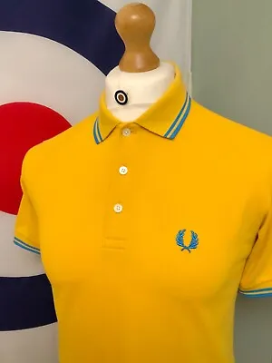 £29 • Buy Fred Perry ‘Made In Japan’ Twin-Tipped Polo Shirt - Medium, Yellow - Mod Ska