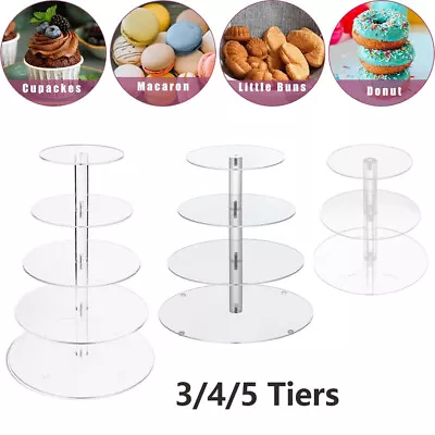 3/4/5 Tier Round Cupcake Stand Dessert Tower Acrylic Clear Display Cake Stand UK • £14.89