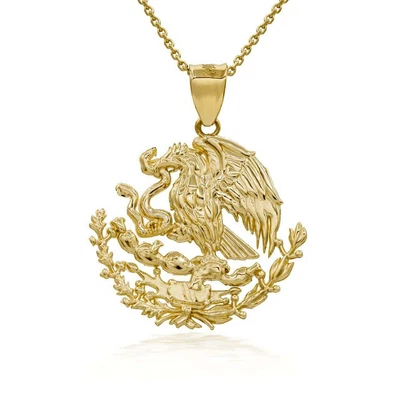 Solid Gold Or Silver Mexico Mexican Eagle Eating Snake Aztec Pendant Necklace • $49.99