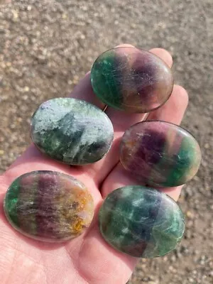 Natural Fluorite Crystal Rainbow Quartz Palm Stone Worry Reiki Healing Stone 1pc • £7.99