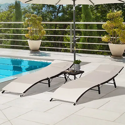 3 Piece Outdoor Folding Rattan Wicker Chaise Lounge Chair And Table Set • $144.99