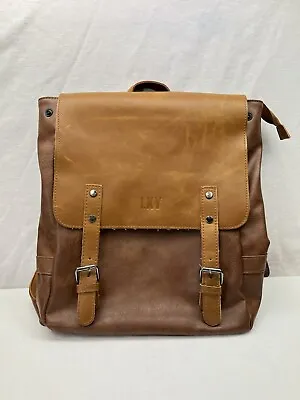 $26 • Buy LEATHER BACKPACK Bag Vintage Laptop Bookbag Purse Bookbag Daypack Brown By LXY