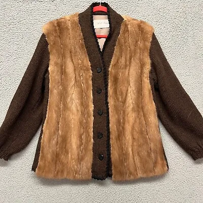 Vintage Abel Furs Fur Knit Jacket Womens L Brown New Orleans Classy Elegant • $99.99