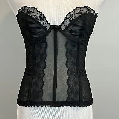 Vintage Warner Merry Widow Anemone Black Floral Sheer Corset 34B • $67.49