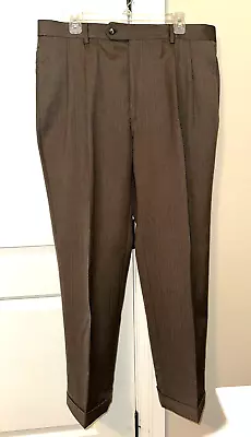 Jos A Bank Executive Men's Brown Wool Slacks 38x31 Pleated & Cuffed Vtg • $15.99