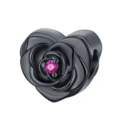 Black Rose Heart Pink Cz 925 Sterling Silver European Charm Bead • $18.95