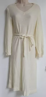 Vintage Jody T California NWT Ivory V Neck Belted Longsleeve Midi Dress Size 12 • $34.99