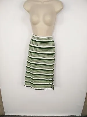 £11.99 • Buy Womens Next Uk 12 Green Stripe Ribbed Elasticated Side Split Tube Pencil Skirt