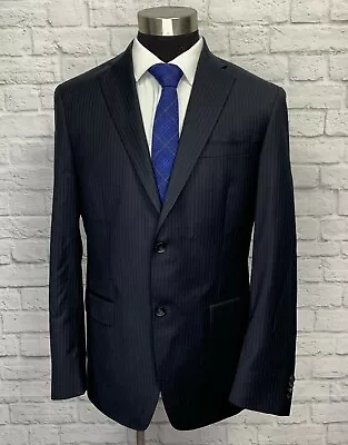 Hart Schaffner Marx Mens Navy Blue & Purple Pinstripe Wool Suit Jacket 40L • $47.97