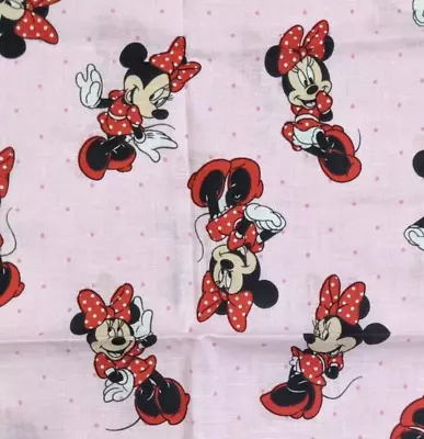 19  43 W Vtg 2010 Disney Minnie Mouse PolkaDot Pink Fabic Cotton Quilting Crafts • $4.45