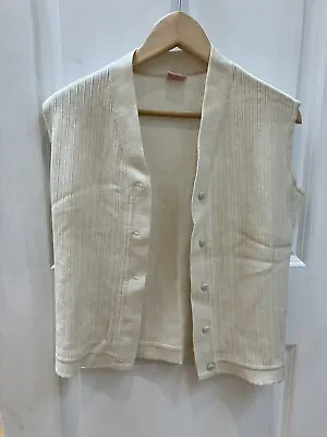 Vintage Lonze Poly Wool Blend Womens S Grandma' Cardigan Vest Button Up Ivory • $9.99